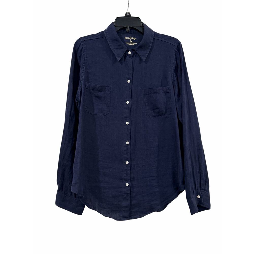 Lilly Pulitzer Sea View Shirt Womens Size M True Navy 100% Linen Button Down - Picture 10 of 10